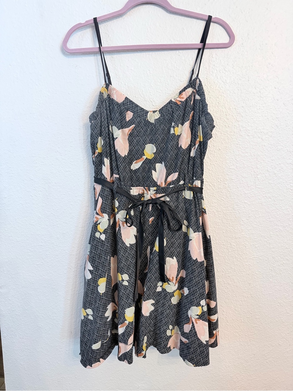 Kimchi Blue Charcoal Floral Tie-Waist Mini Dress in Pink and Yellow